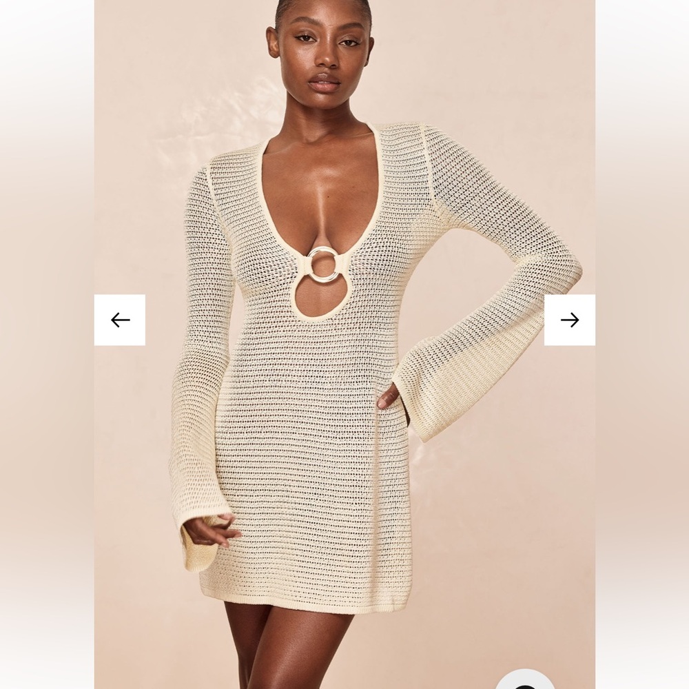 MONTEGO MINI DRESS - IVORY SHINY TREBLE KNIT Monday Swimwear Cream Knit Coverup - Picture 2 of 9